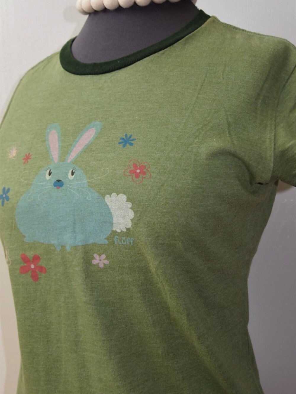 Vintage Cottontail Bunny Baby Tee Shirt Top Mossy Green Coquette Y2K Retro - Picture 4 of 7